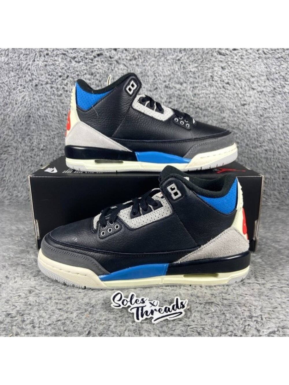 Air Jordan 3 Retro (GS) 'Rare Air' Size 5.5 Big Kids' Black Blue Red IB8968-004